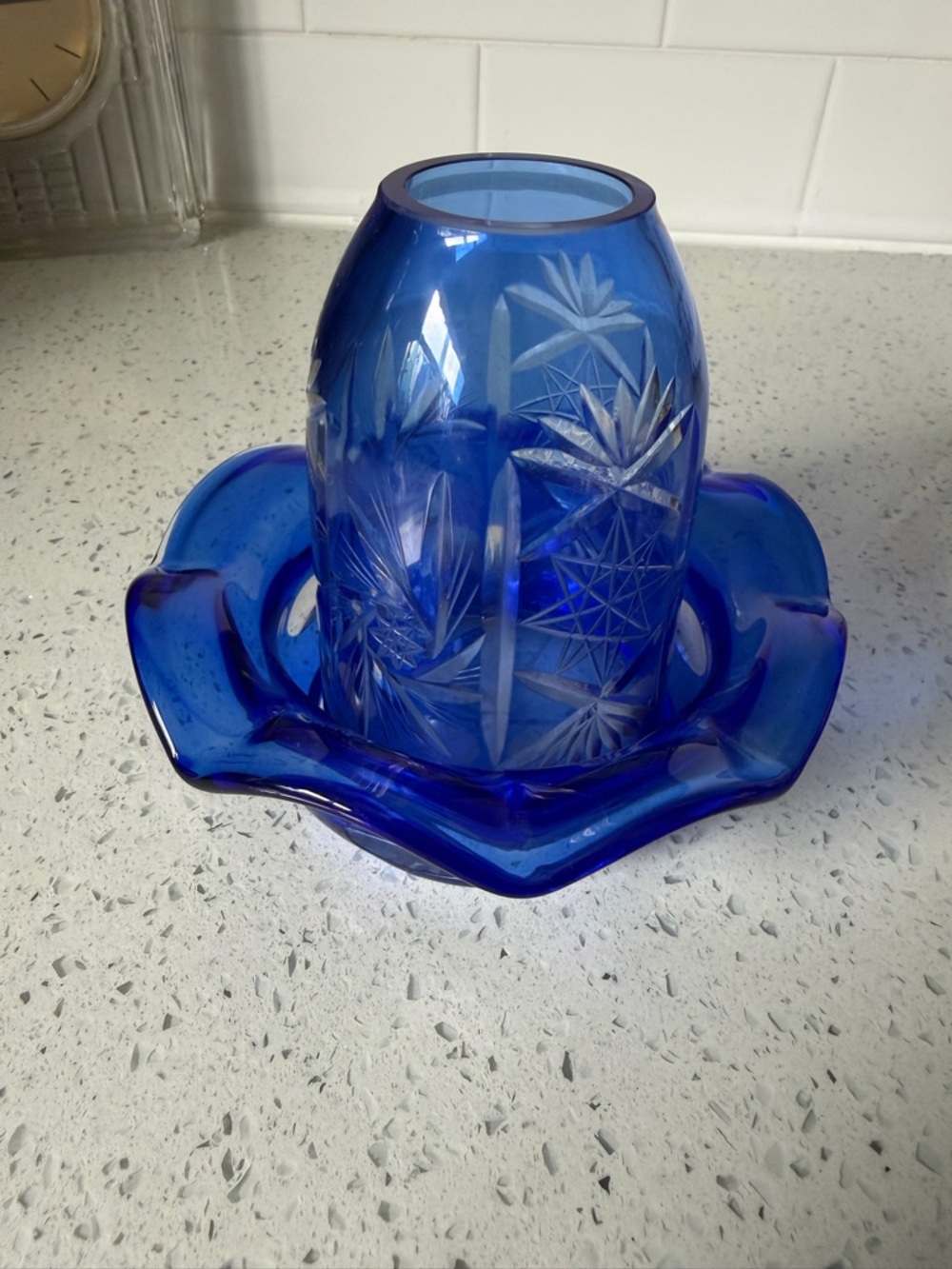 Fairy Lamp Cobalt Blue Bohemian Cut to Clear Signed